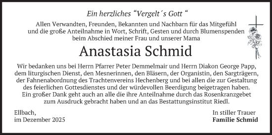 Traueranzeige von Anastasia Schmid von merkurtz