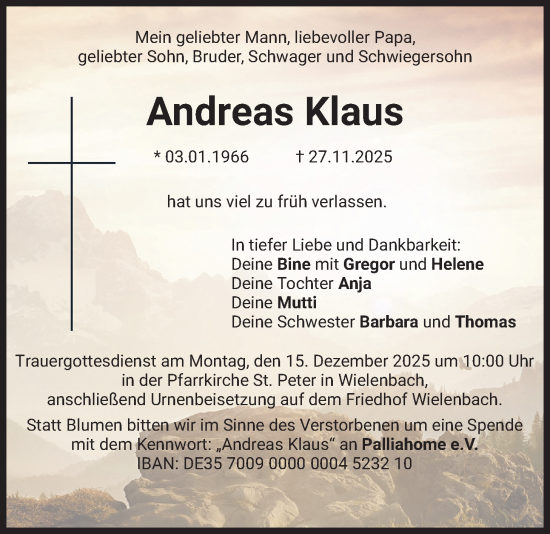 Traueranzeige von Andreas Klaus von merkurtz