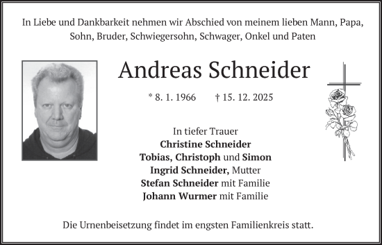Traueranzeige von Andreas Schneider von merkurtz