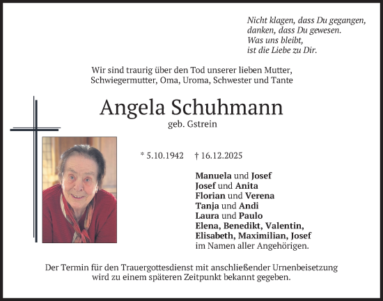 Traueranzeige von Angela Schuhmann von merkurtz