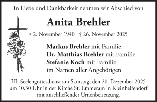 Traueranzeige von Anita Brehler von merkurtz