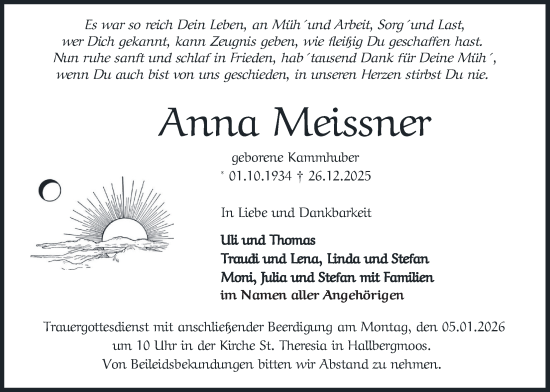 Traueranzeige von Anna Meissner von merkurtz