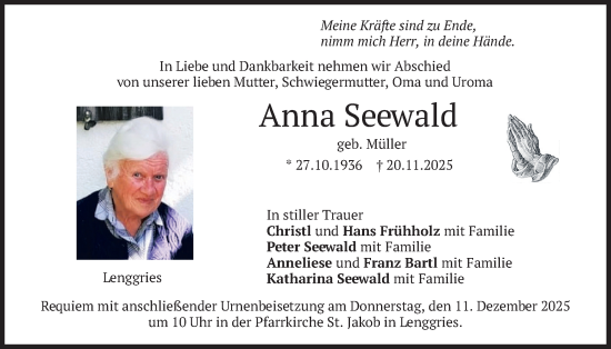 Traueranzeige von Anna Seewald von merkurtz