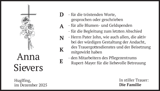Traueranzeige von Anna Sievers von merkurtz