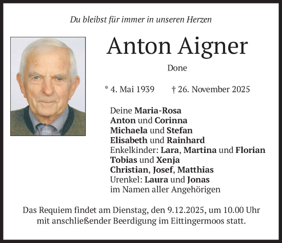 Traueranzeige von Anton Aigner von merkurtz
