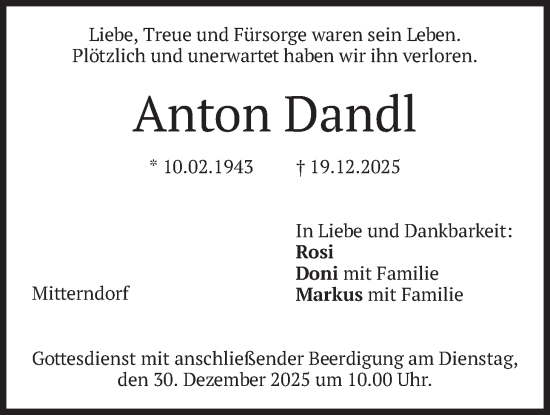 Traueranzeige von Anton Dandl von merkurtz