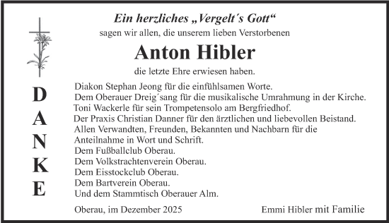 Traueranzeige von Anton Hibler von merkurtz