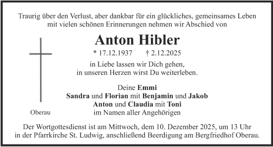 Traueranzeige von Anton Hibler von merkurtz