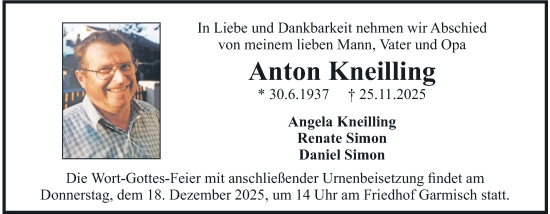 Traueranzeige von Anton Kneilling von merkurtz