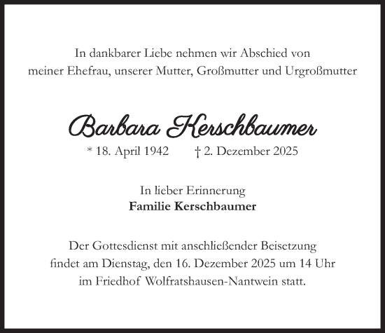 Traueranzeige von Barbara Kerschbaumer von merkurtz