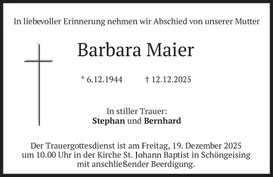 Traueranzeige von Barbara Maier von merkurtz