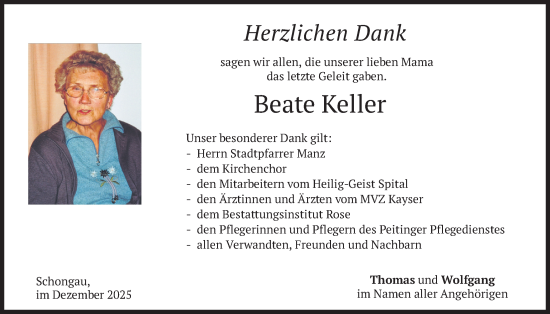 Traueranzeige von Beate Keller von merkurtz