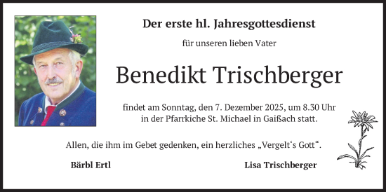 Traueranzeige von Benedikt Trischberger von merkurtz