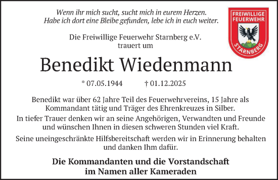 Traueranzeige von Benedikt Wiedenmann von merkurtz