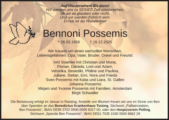 Traueranzeige von Bennoni Possemis von merkurtz