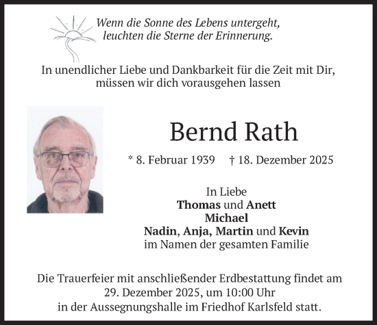 Traueranzeige von BErnd Rath von merkurtz