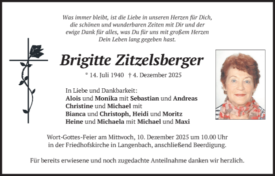 Traueranzeige von Brigitte Zitzelsberger von merkurtz