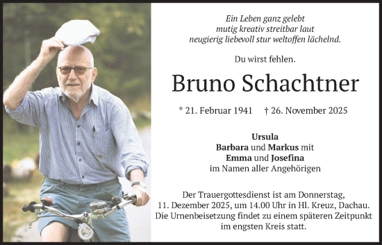 Traueranzeige von Bruno Schachtner von merkurtz