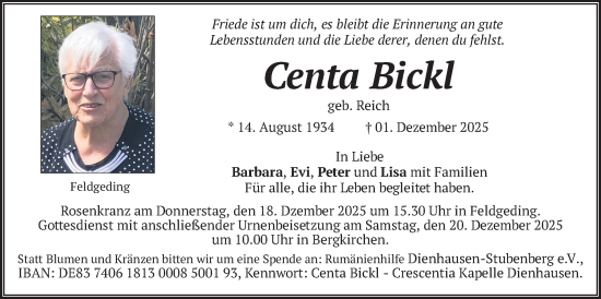 Traueranzeige von Centa Bickl von merkurtz