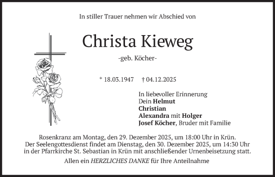 Traueranzeige von Christa Kieweg von merkurtz