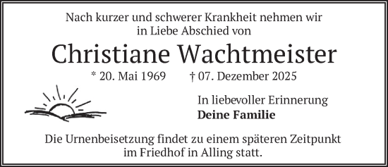 Traueranzeige von Christiane Wachtmeister von merkurtz