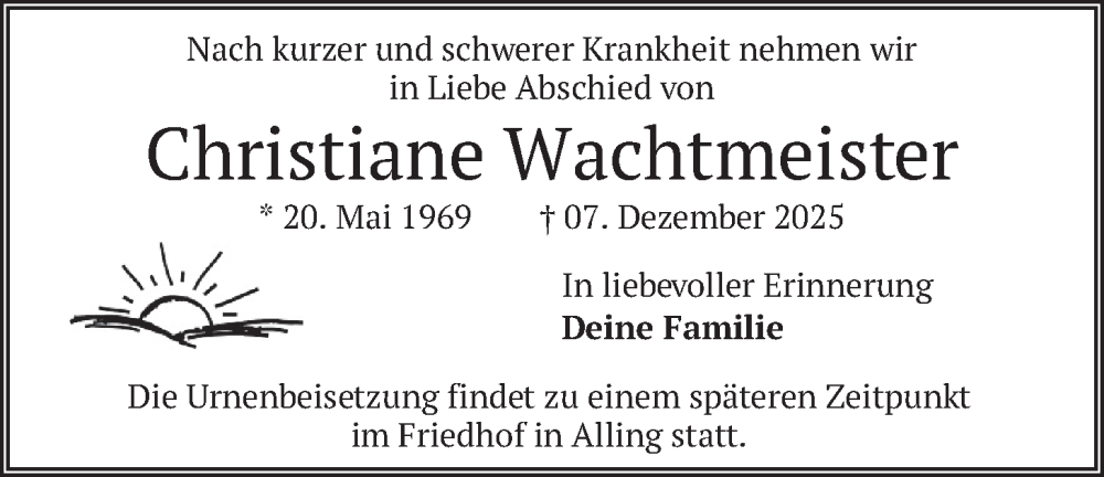  Traueranzeige für Christiane Wachtmeister vom 13.12.2025 aus merkurtz