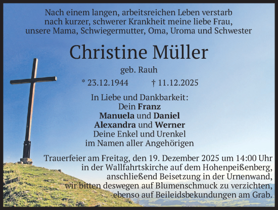 Traueranzeige von Christine Müller von merkurtz