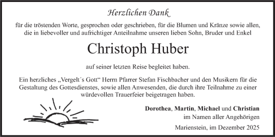 Traueranzeige von Christoph Huber von merkurtz