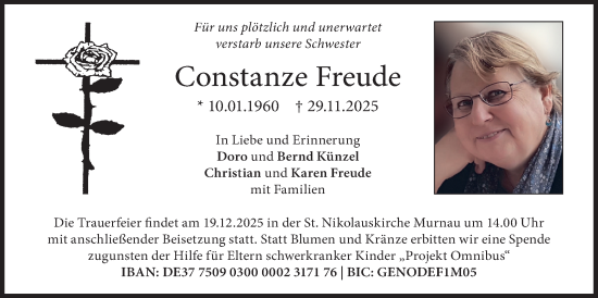 Traueranzeige von Constanze Freude von merkurtz
