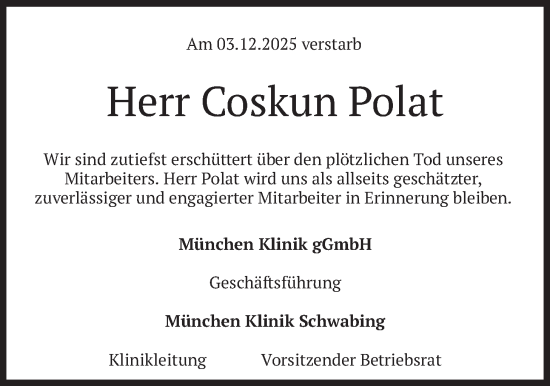 Traueranzeige von Coskun Polat von merkurtz