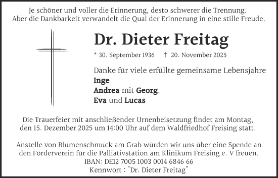 Traueranzeige von Dieter Freitag von merkurtz