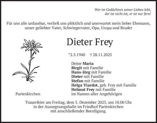 Traueranzeige von Dieter Frey von merkurtz
