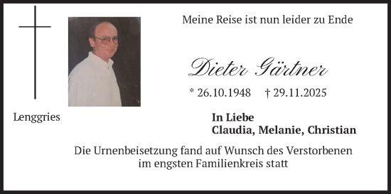 Traueranzeige von Dieter Gärtner von merkurtz