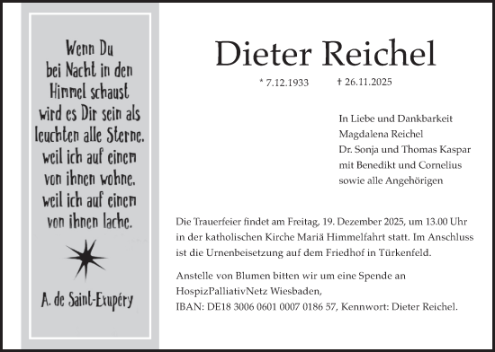 Traueranzeige von Dieter Reichel von merkurtz