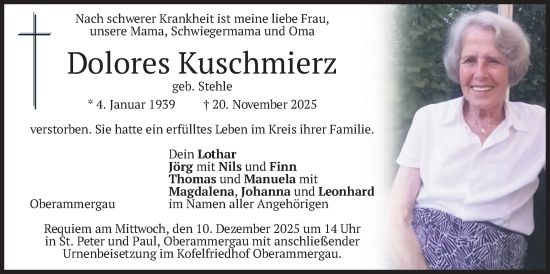 Traueranzeige von Dolores Kuschmierz von merkurtz