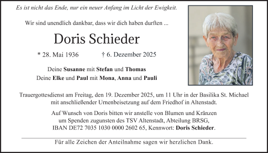 Traueranzeige von Doris Schieder von merkurtz