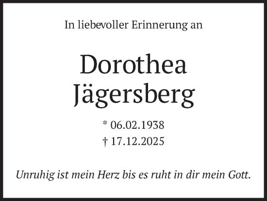 Traueranzeige von Dorothea Jägersberg von merkurtz