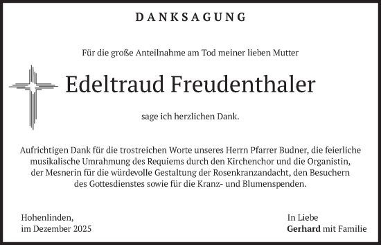 Traueranzeige von Edeltraud Freudenthaler von merkurtz