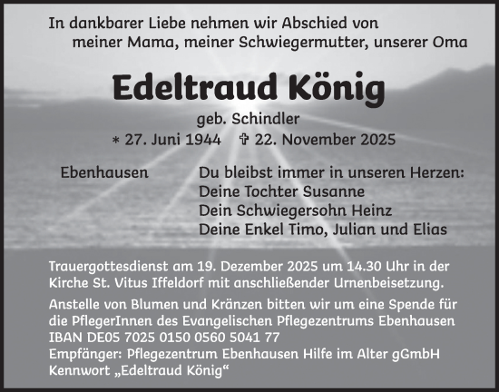 Traueranzeige von Edeltraud König von merkurtz