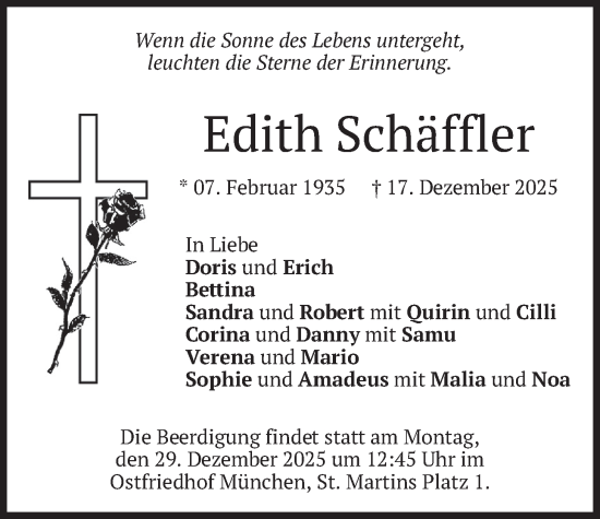 Traueranzeige von Edith Schäffler von merkurtz