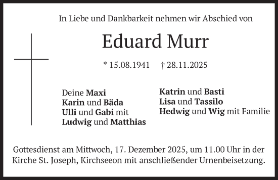 Traueranzeige von Eduard Murr von merkurtz
