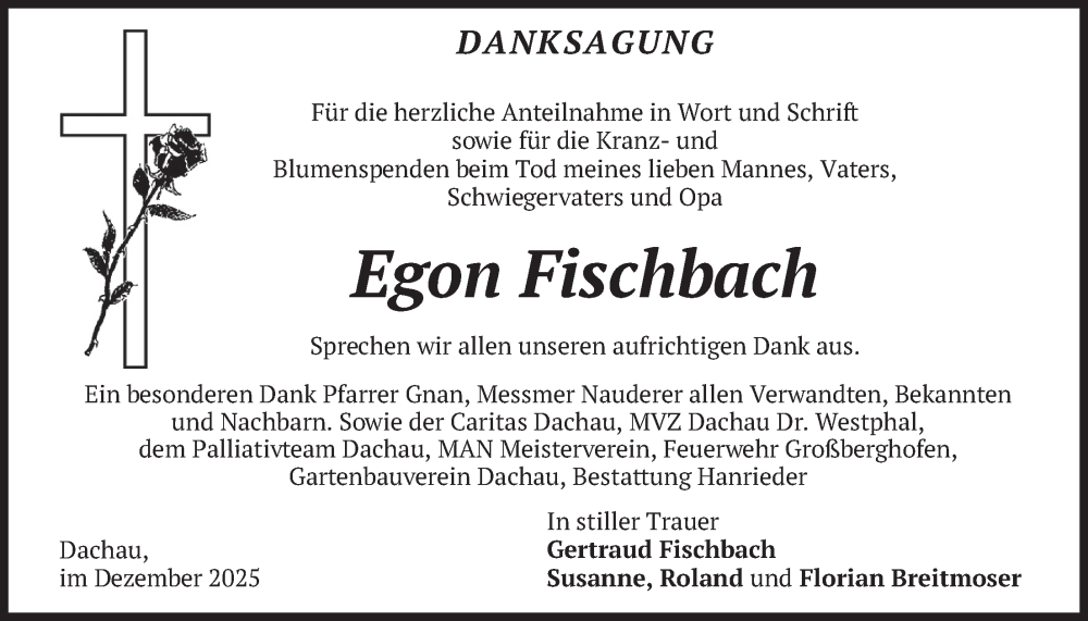  Traueranzeige für Egon Fischbach vom 20.12.2025 aus merkurtz