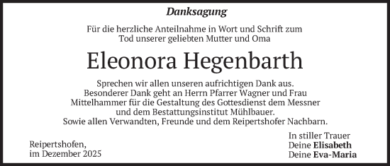 Traueranzeige von Eleonora Hegenbarth von merkurtz