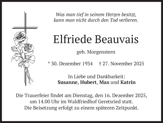 Traueranzeige von Elfriede Beauvais von merkurtz