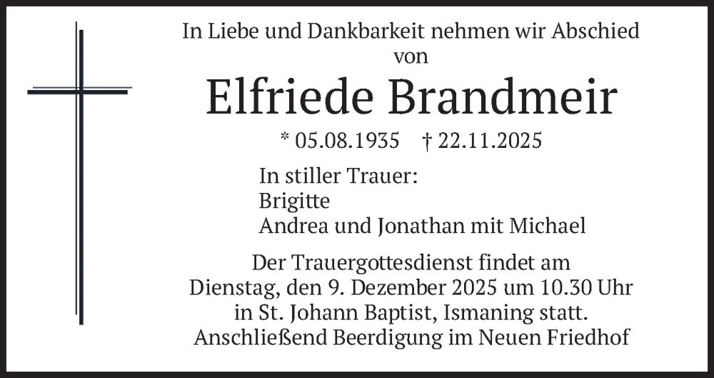  Traueranzeige für Elfriede Brandmeir vom 06.12.2025 aus merkurtz