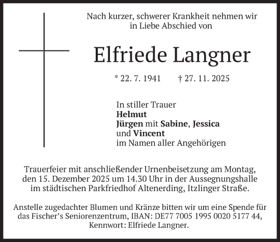 Traueranzeige von Elfriede Langner von merkurtz