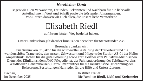 Traueranzeige von Elisabeth Riedl von merkurtz