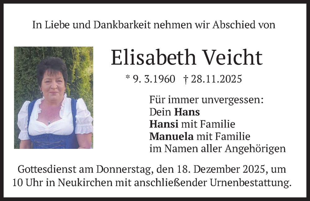  Traueranzeige für Elisabeth Veicht vom 13.12.2025 aus merkurtz
