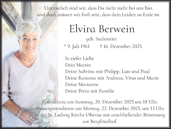 Traueranzeige von Elvira Berwein von merkurtz