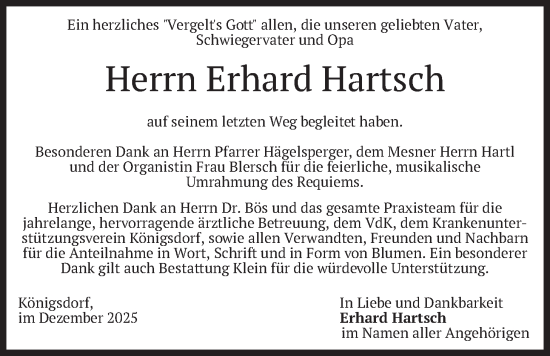 Traueranzeige von Erhard Hartsch von merkurtz